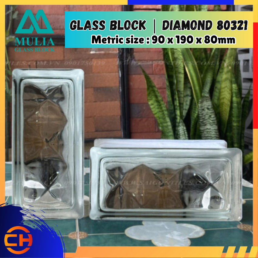 Glass Block 80321 (DIAMOND) - 90mm x 190mm x 80mm
