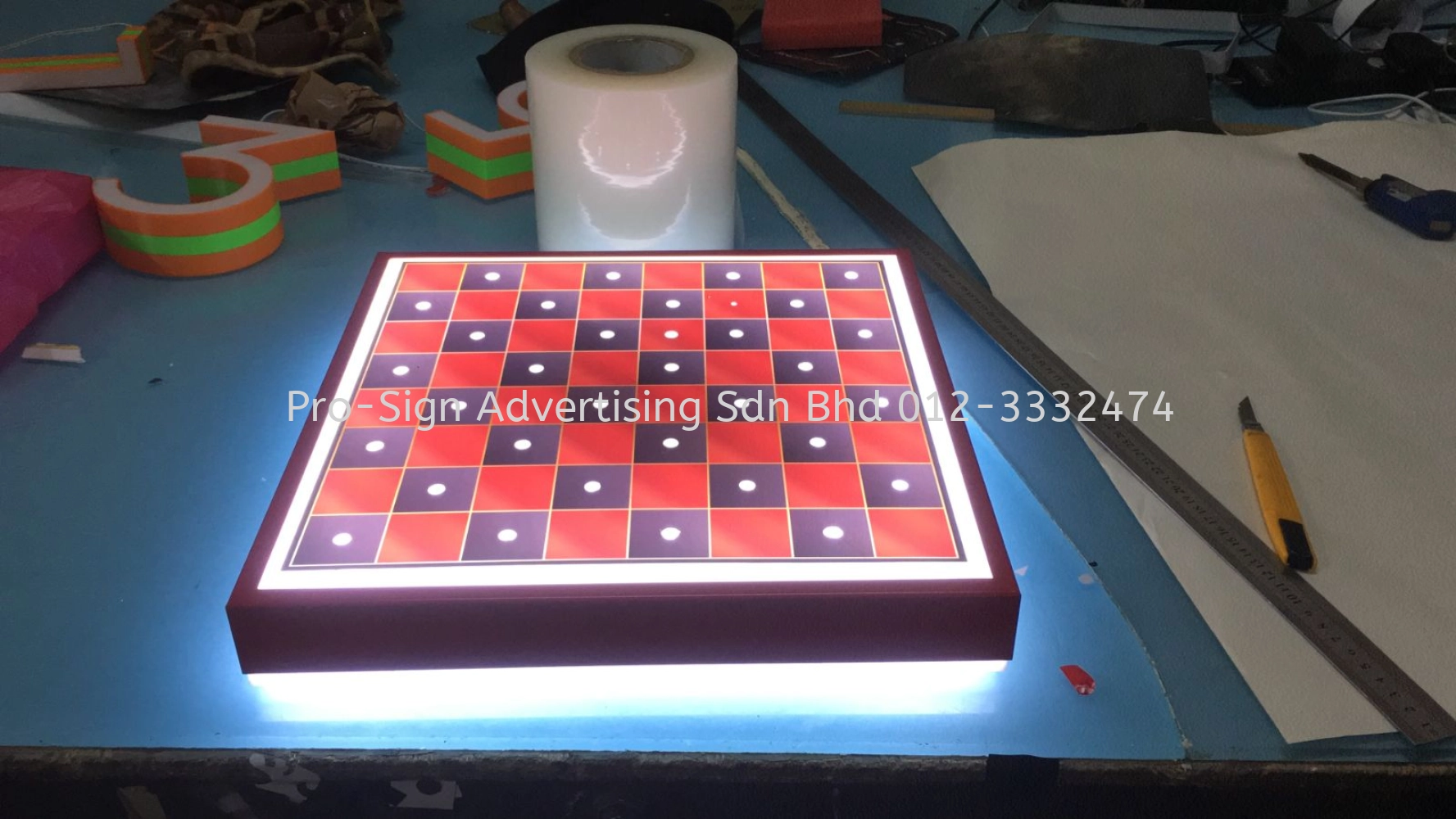 ACRYLIC CHESS BOARD WITH LED LIGHT (REKA, BATU CAVES, 2019)