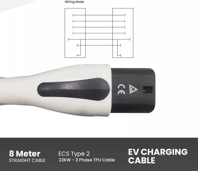 EV Charging Cable 3-PHASE TPU - 22kW ECS Type 2 [8M]