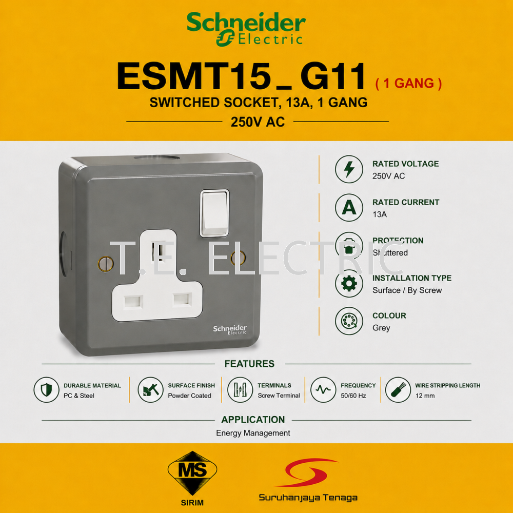 SCHNEIDER 13A SWITCH SOCKET OUTLET METAL CLAD ESMT15_G11 | BESI | INDUSTRIAL SOCKET