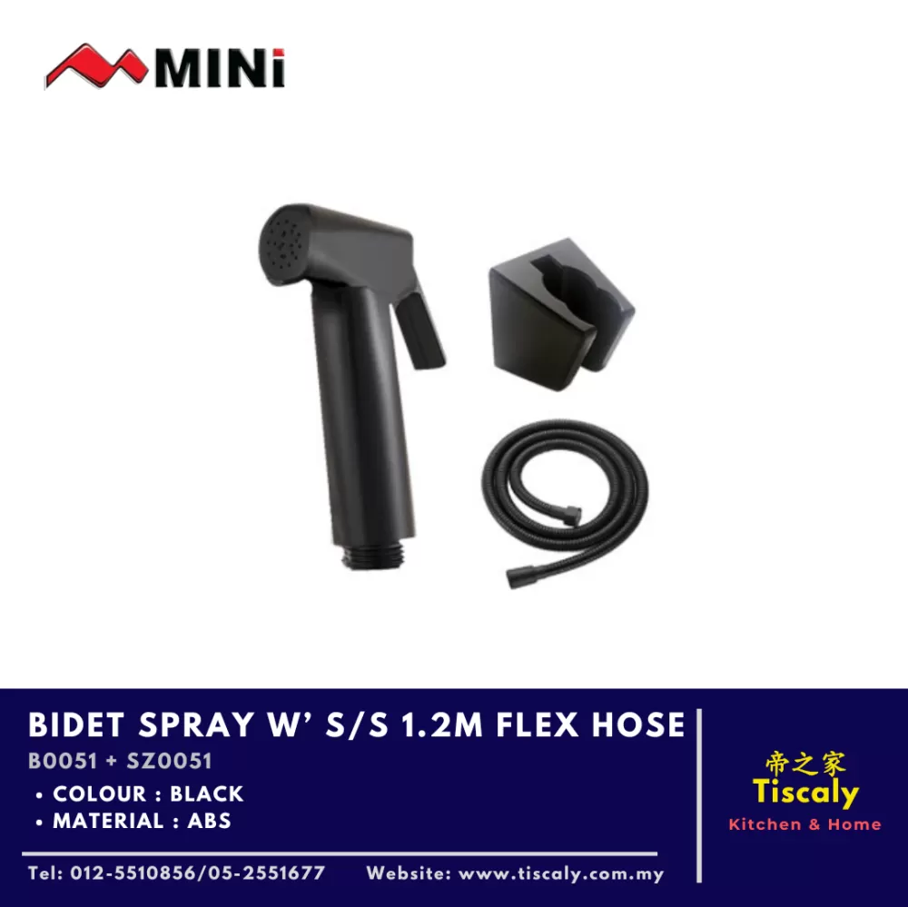 MINI BIDET SPRAY with Stainless Steel 1.2M FLEX HOSE B0051 + SZ0051