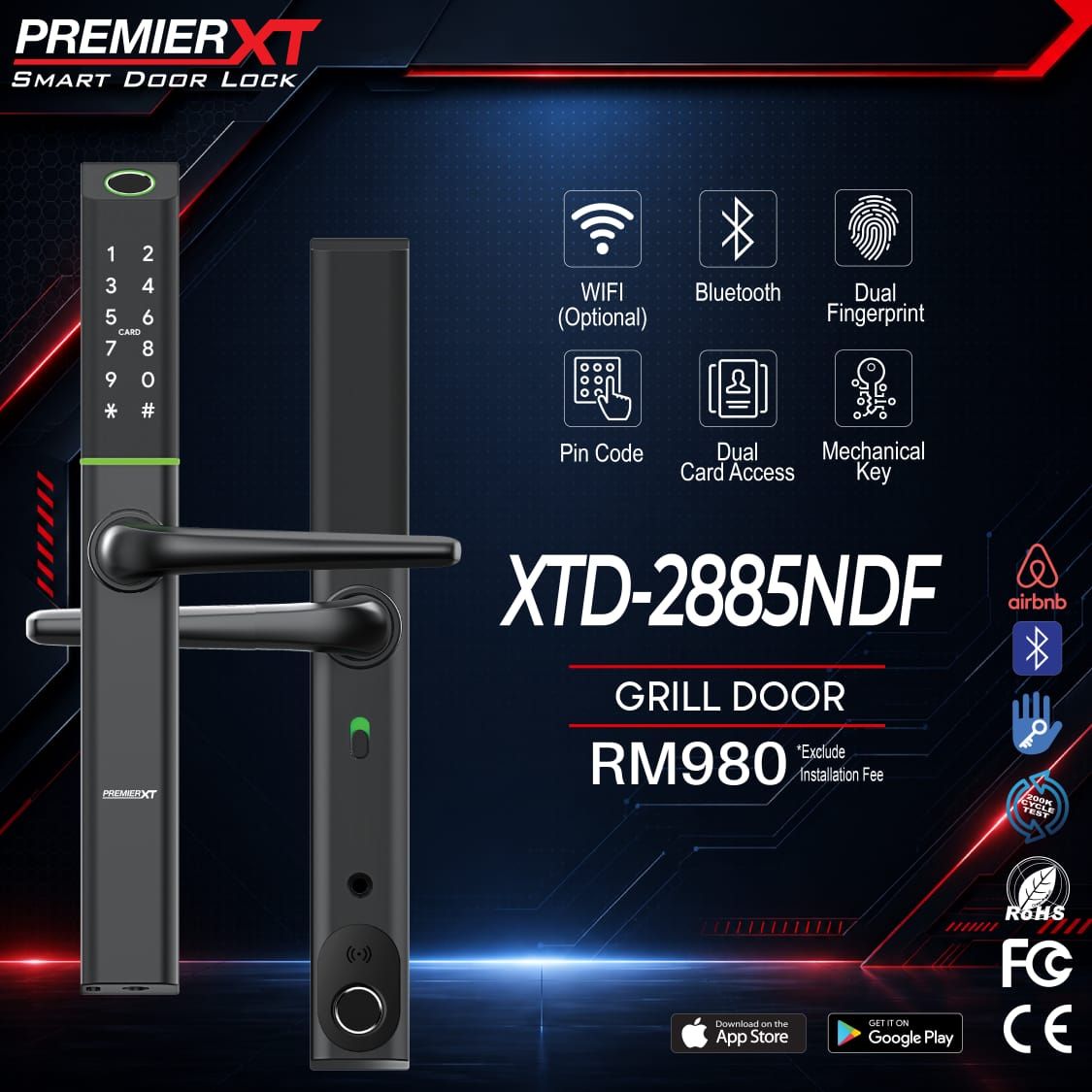 Premier XT Smart Door Lock XTD-2885NDF Grille Door Smart Lock