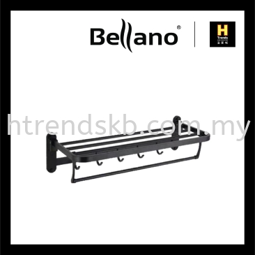 Bellano Adjustable Towel Shelf With Hook 75cm (Black) BLN79518BKSS