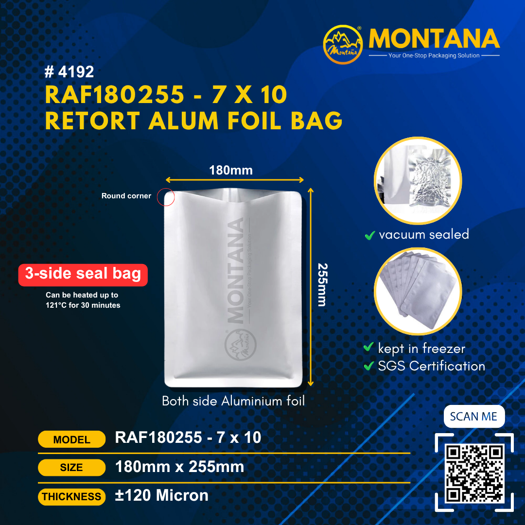 (4192) RAF180255 - 7 X 10 RETORT ALUM FOIL BAG