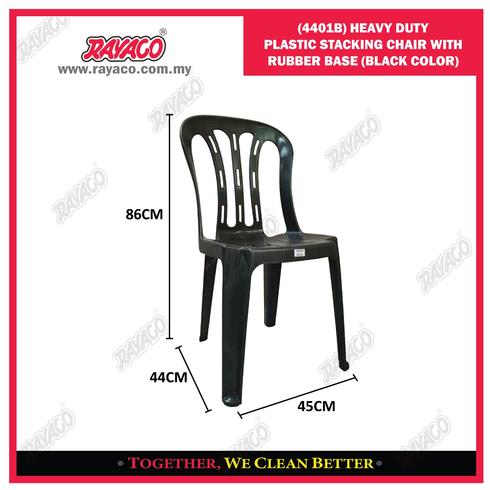 (4401B) HEAVY-DUTY PLASTIC STACKING CHAIR WITH RUBBER BASE