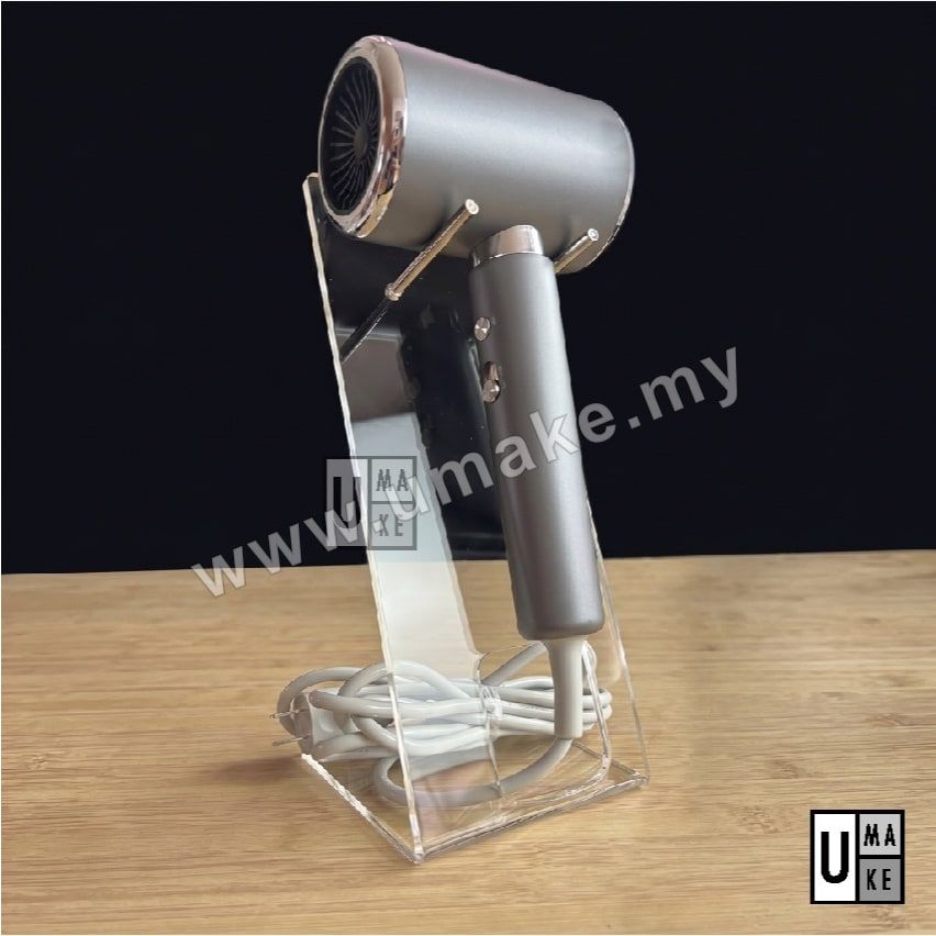 Acrylic Hair Dryer Display Stand Supplier | Salon & Vanity Holder, Bulk Custom (Tempat Pengering Rambut, Factory Direct)