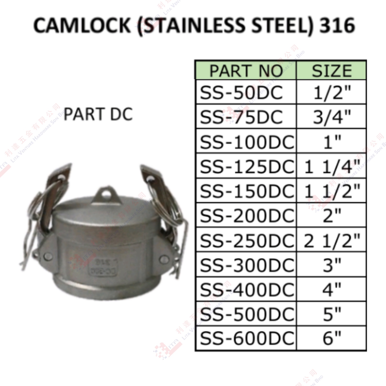 CAMLOCK (SS) 316 - SS50DC SS75DC SS100DC SS125DC SS150DC SS200DC SS250DC SS300DC SS400DC SS500DC SS600DC