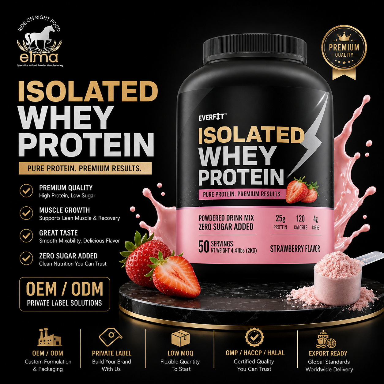Custom Whey Protein Isolate Powder OEM High Protein Low Carb Fitness and Bodybuilding Supplement