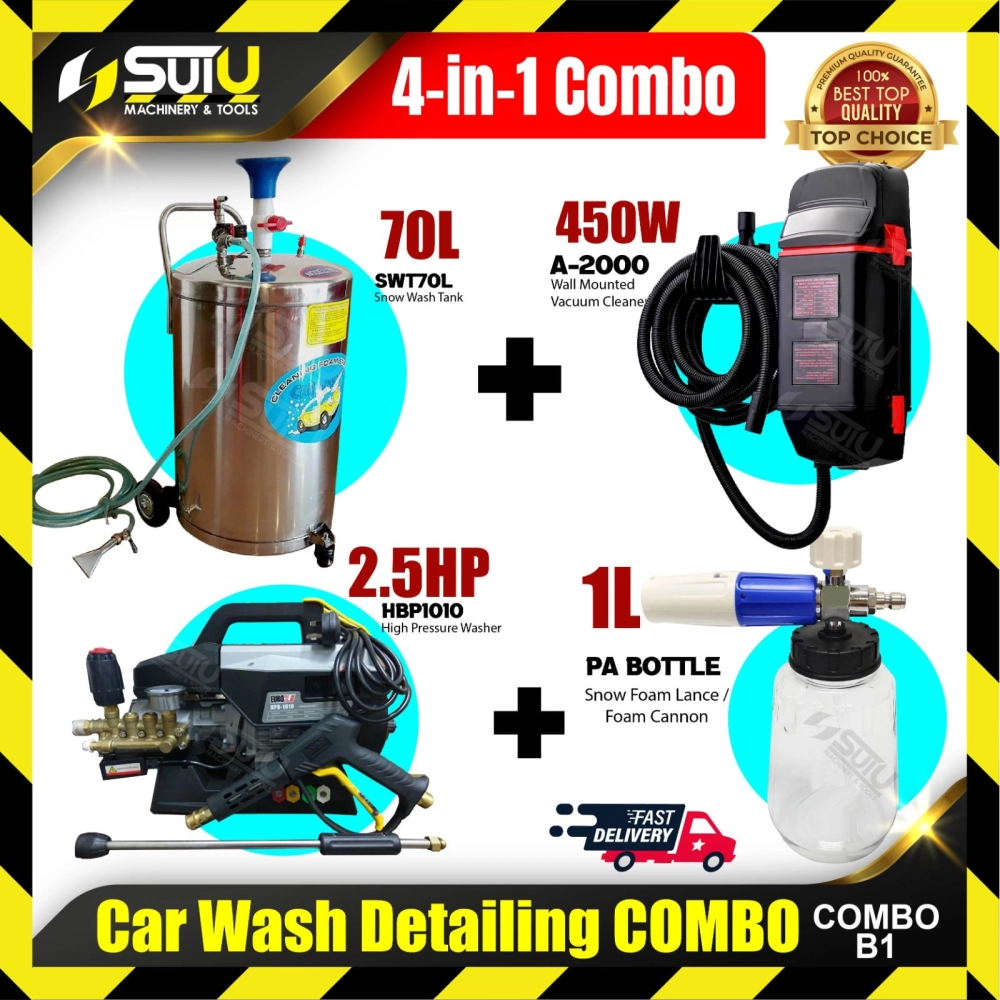 [COMBO B1] 4IN1 Car Wash Detailing Combo (SWT70L Snow Tank + A-2000 + EUROX HBP1010 + 1L Snow Foam Lance)