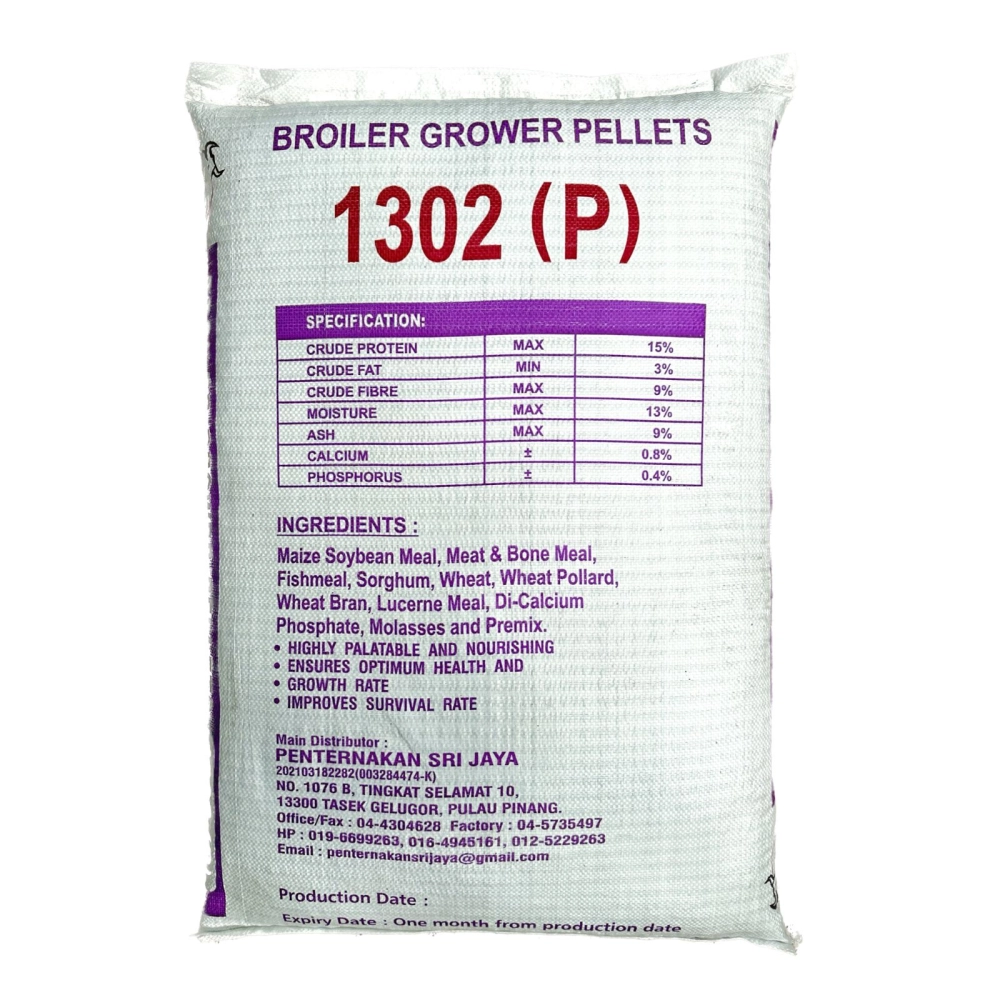 1302 Makanan Ayam Kasar / Dedak Ayam Pembesaran / Broiler Starter Pellets (25KG)