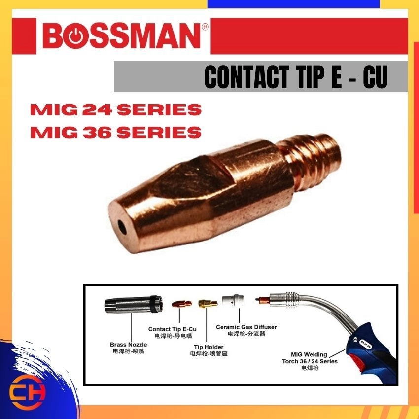 BOSSMAN MIG WELDING TORCH ACCESSORIES BM36CT10 /  BM36CT12 /  BM36CT16 / BCCT1028 / BCCT1228 CONTACT TIP E - CU 
