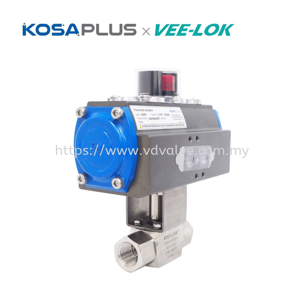 KOSAPLUS AD/RD Series Pneumatic Actuator x VEELOK HPBV Series SS316 6000psi Ball Valve FNPT - Precision Control for High-Pressure Environments