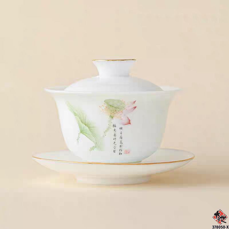 冰玉瓷彩荷花盖碗 LIDDED BOWL