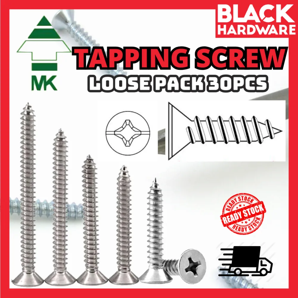 Black Hardware MK Flat Head Screw Skru Kayu Self Tapping Screw Chipboard  Wood Screw Plastic Skru Besi Drywall Screw