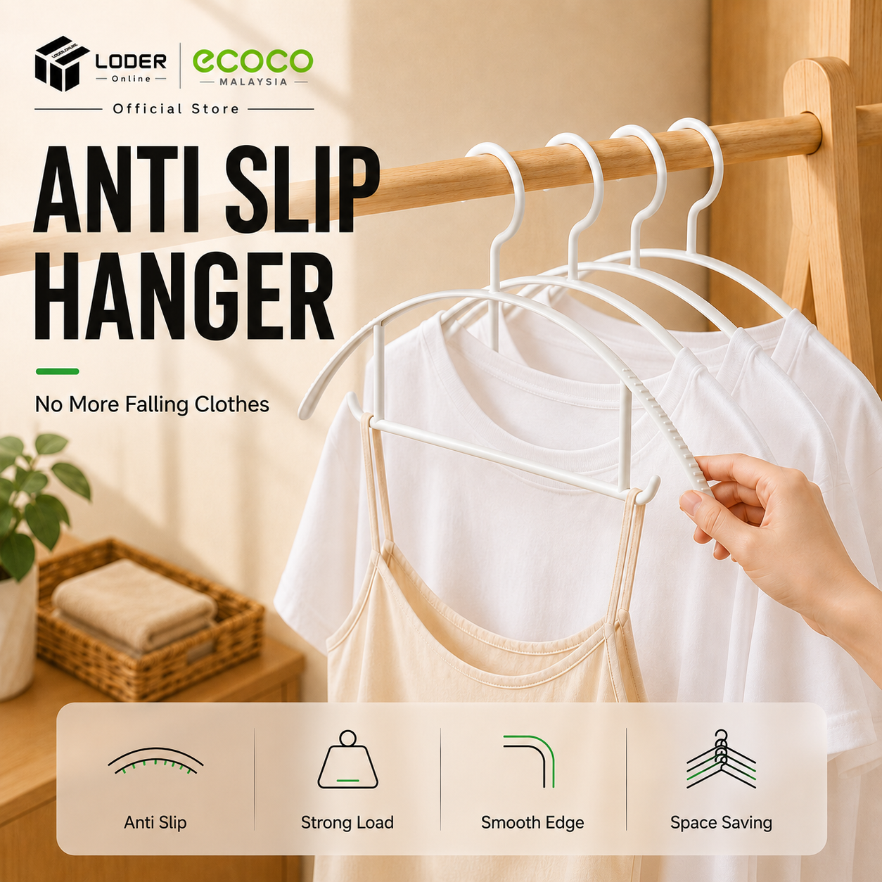 LODER ECOCO Anti Slip Clothes Hanger Heavy Duty Plastic Clothing Hanger Wardrobe Organizer Rack