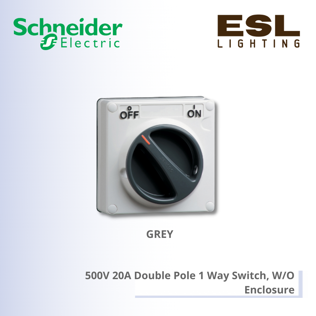 SCHNEIDER S56 Series & 66 Series 500V 20A Double Pole 1 Way Switch, W/O Enclosure - S56SW220LEGY 