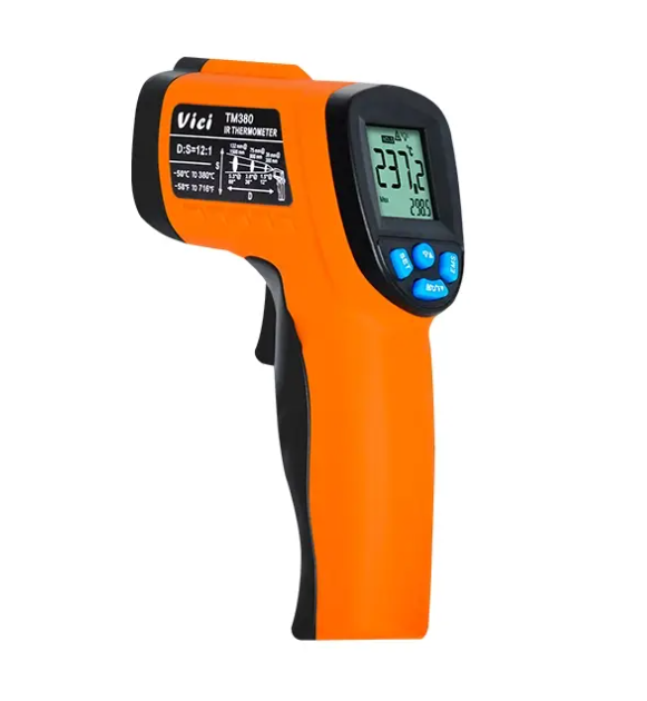 Vici TM380 Max 380℃ Infrared Thermometer, Adjustable 0.1 to 1.0 Emissivity, Threshold setting, Sound alarm function, Max/Min/Average/Difference.