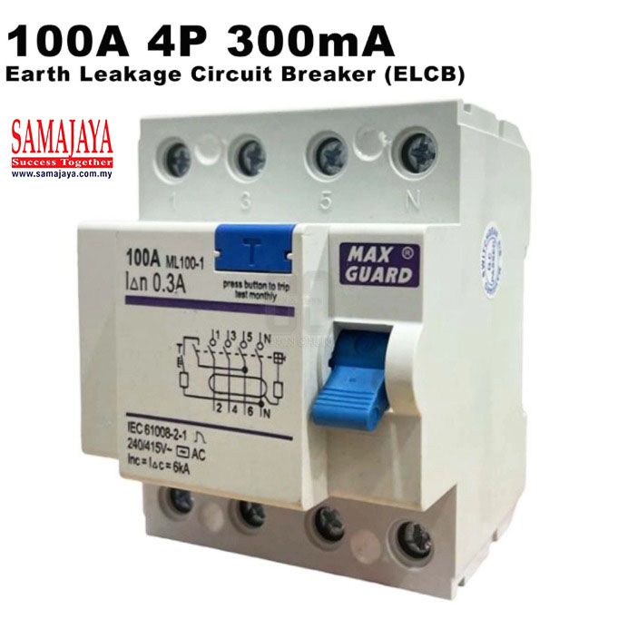 Maxguard 100A 4 Pole 0.3A/ 300mA ELCB/ RCCB