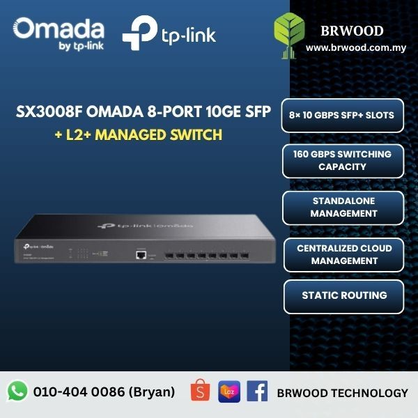 OMADA TP-LINK SX3008F: Omada 8-Port 10GE SFP+ L2+ Managed Switch