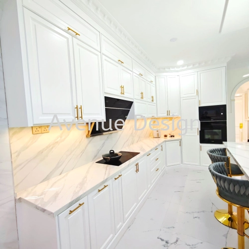 White L Shape English Profile Door Kitchen Cabinet With Porcelain Top And PVC Board Carcase In Shah ALam