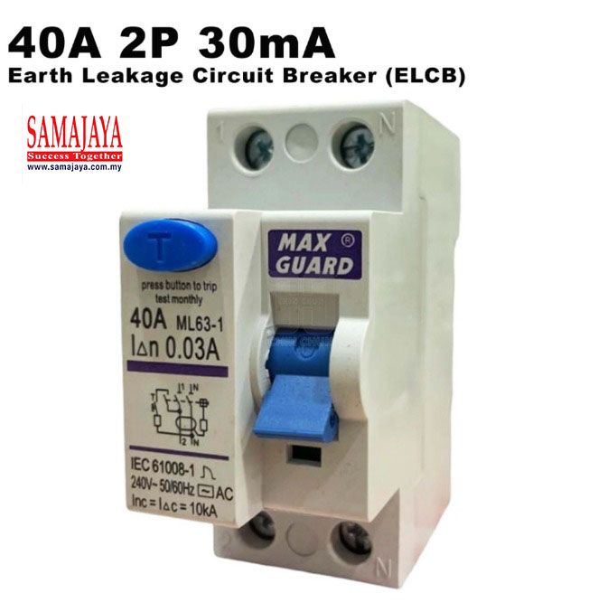 Maxguard 40A 2 Pole 0.03A/ 30mA ELCB/ RCCB