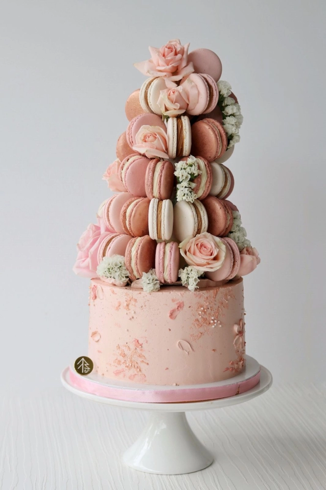 Flower Macaron Tower Cake