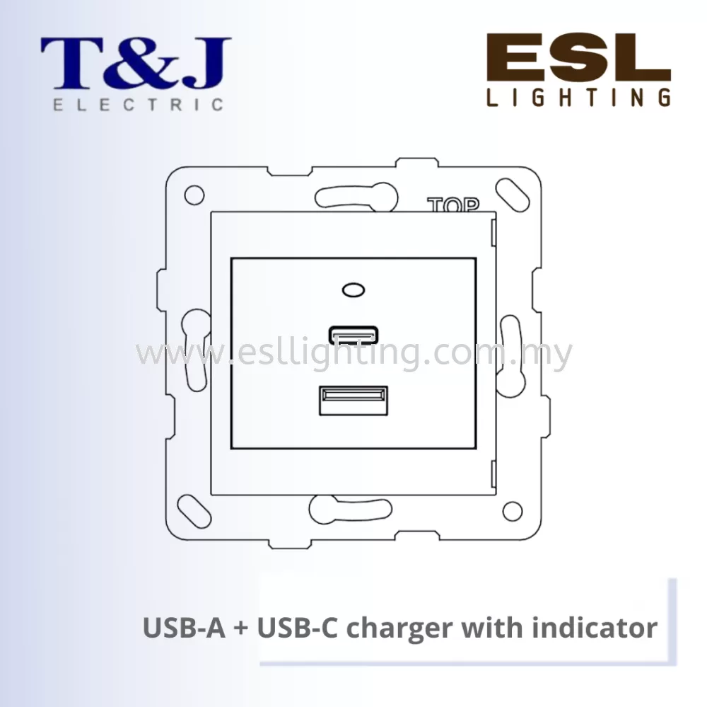 T&J LAVINA"95" SERIES USB-A + USB-C charger with indicator - JC8102LUSB-W-LWH / JC8102LUSB-W-LBL / JC8102LUSB-W-LGR / JC8102LUSB-W-LAL / JC8102LUSB-W-LLA / JC8102LUSB-W-LIV / JC8102LUSB-W-LBR / JC8102LUSB-W-LBE / JC8102LUSB-W-LTP / JC8102LUSB-W-LSI