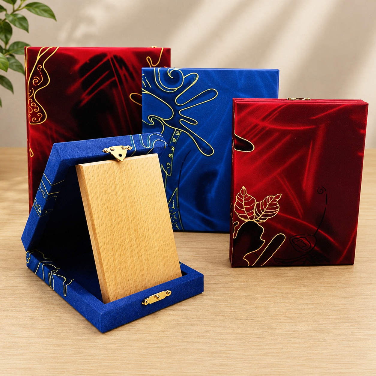 Wooden Award Plaque with Floral Velvet Presentation Box
