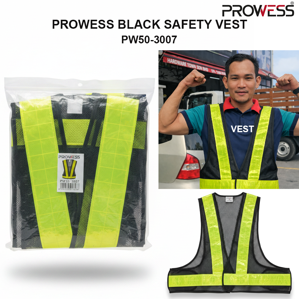 PROWESS BLACK SAFETY VEST| HIGH VISIBILITY SAFETY VEST | LIGHTWEIGHT WORKPLACE SAFETY APPAREL ( PW50-3007 )