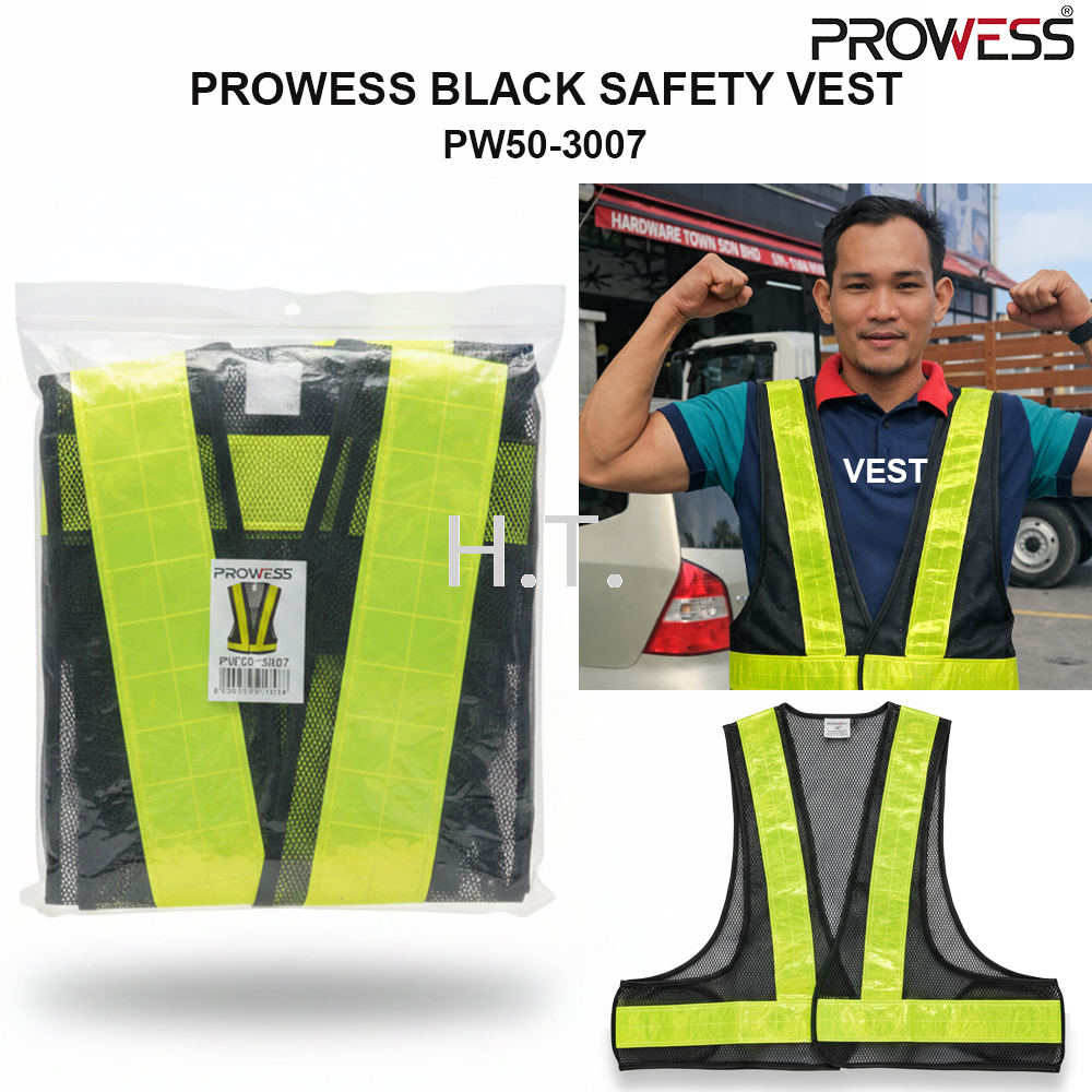 PROWESS BLACK SAFETY VEST| HIGH VISIBILITY SAFETY VEST | LIGHTWEIGHT WORKPLACE SAFETY APPAREL ( PW50-3007 )