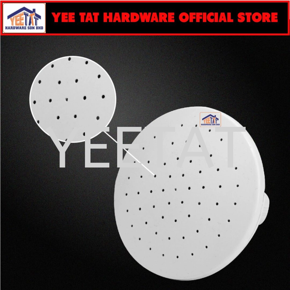 [ TECHPLAS ] BATHROOM WHITE PVC PLASTIC SHOWER HEAD Wall Mounted Shower Head Arm PVC & Chrome High Pressure Rain Water