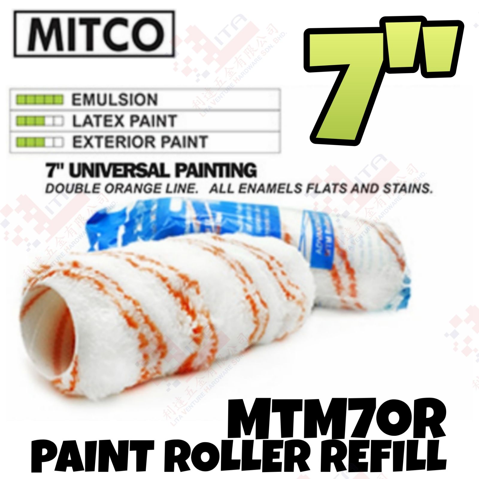 MITCO BRAND 7'' UNIVERSAL PAINTING PAINT ROLLER REFILL - MTM7OR