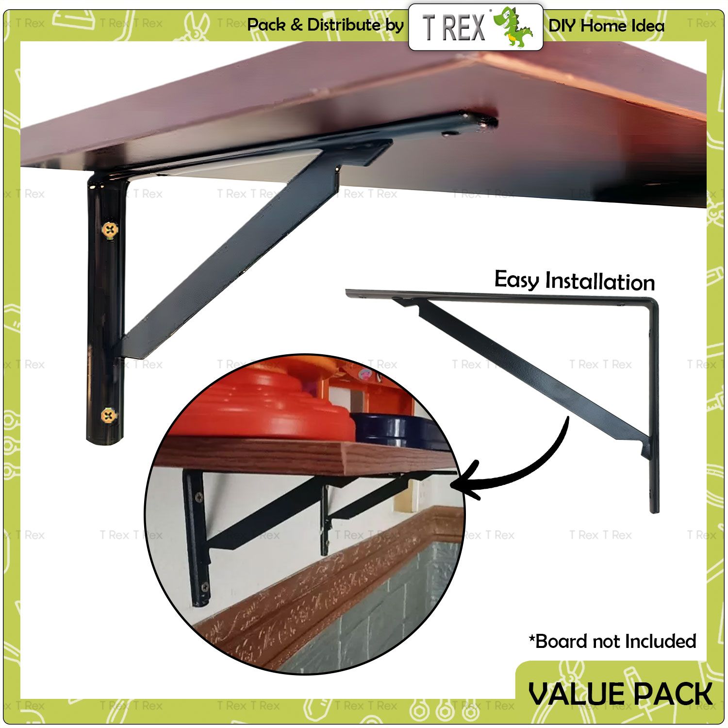 T Rex DIY Hero Black Coat Wall Mount Shelf Bracket