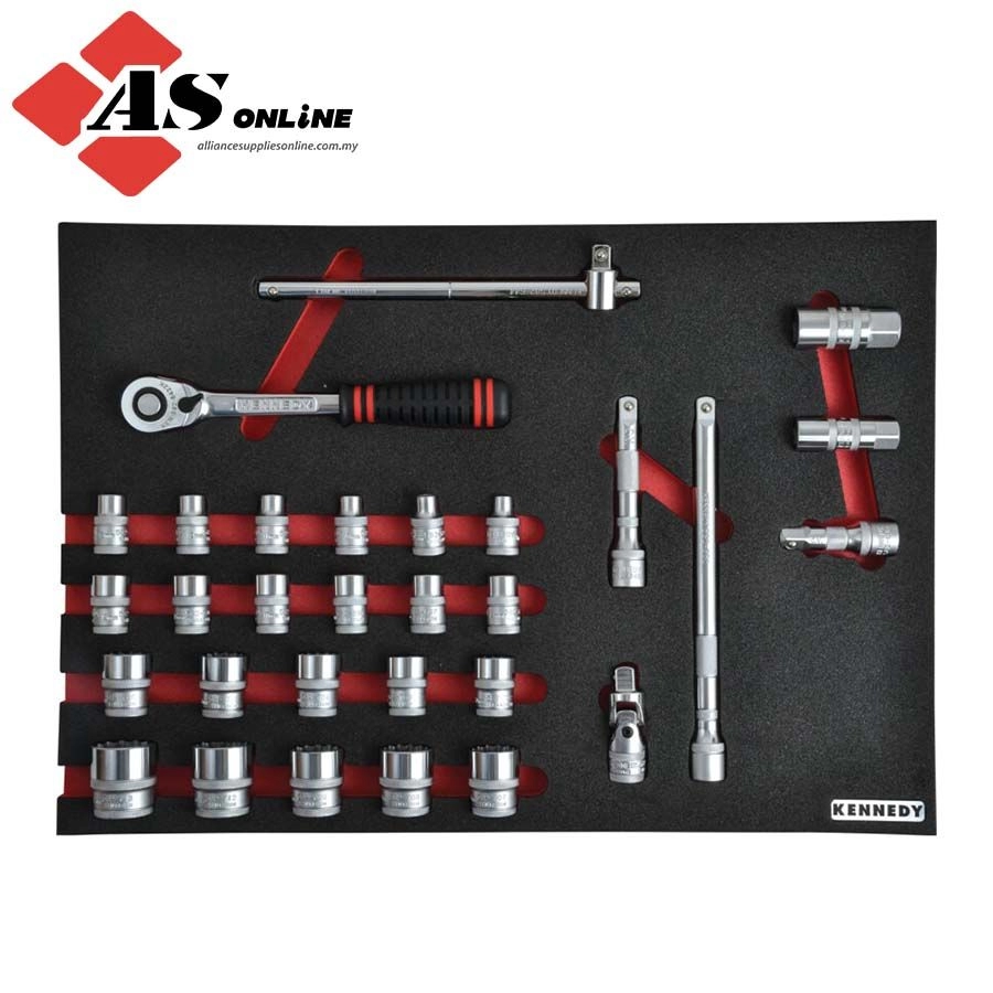 KENNEDY 30 Piece Metric Socket Set 1/2" in Full Width Foam Inlay For Tool Cabinets / Model: KEN5950220K