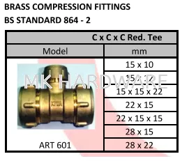 COPPER C X C X REDUCING TEE. MODEL : ART 601