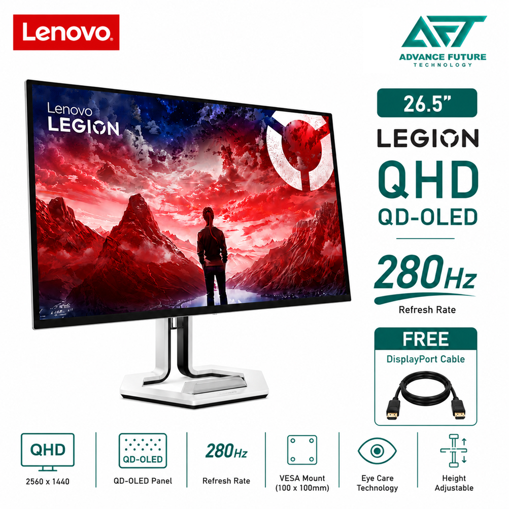 Lenovo Legion Pro 27Q-10 226.5'' QHD QD-OLED 280Hz Gaming Monitor ( 2x HDMI, DP, 3x USB-A, USB-B, 3 Years Warranty )