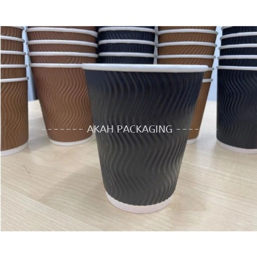 12oz WAVE Black Ripple Paper Hot Cup