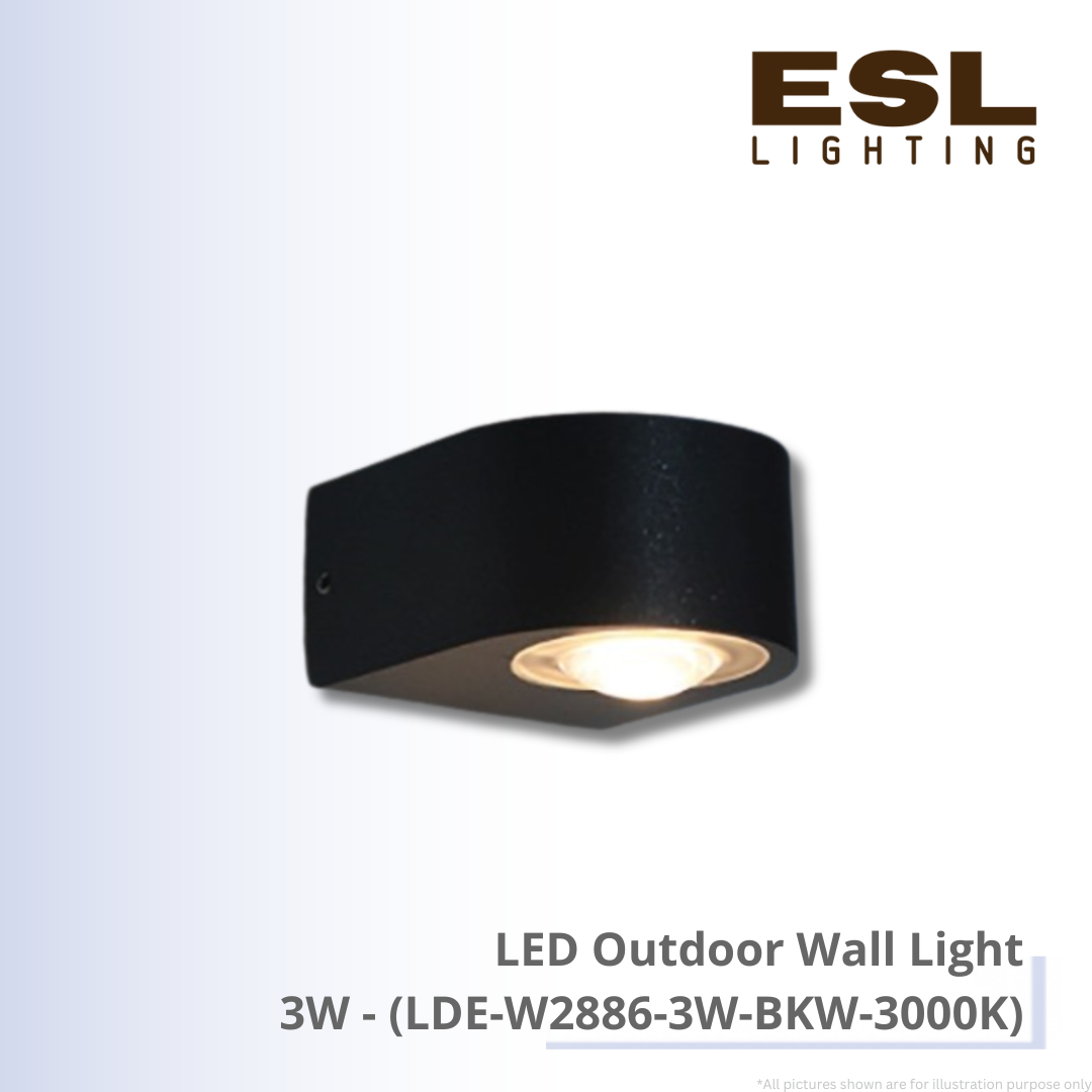 LED Outdoor Wall Light 3W - LDE-W2886-3W-BKW-3000K IP65