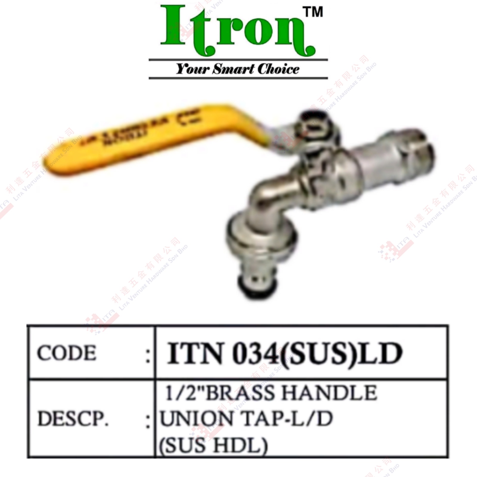 ITRON BRAND BRASS HANDLE UNION TAP LD - ITN034LD
