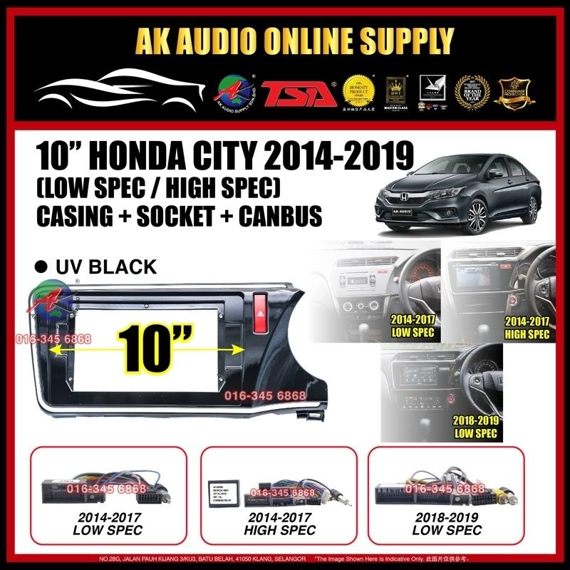 Honda City 2014 - 2019 Android 10'' Inch Player Casing + Socket