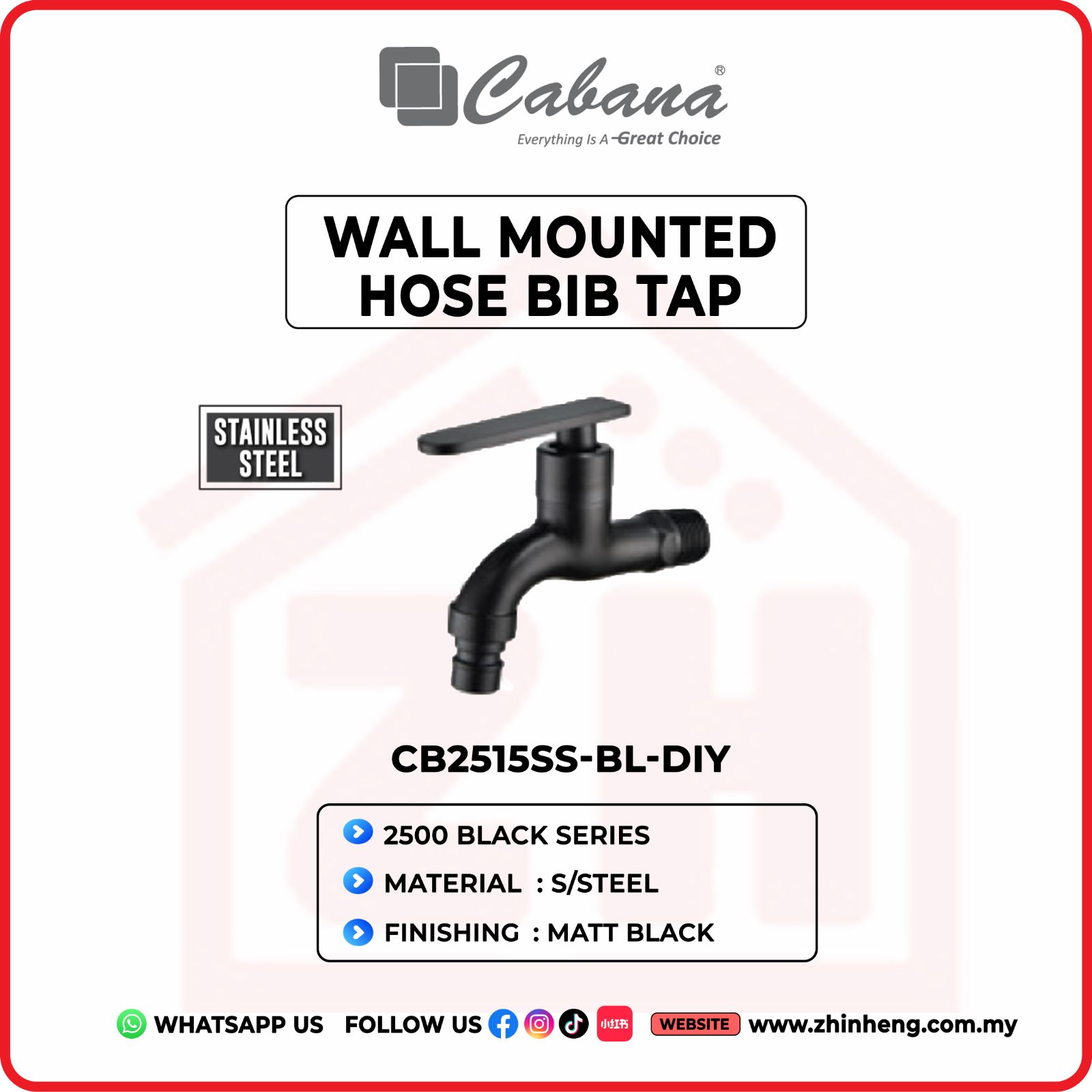 CABANA WALL MOUNTED HOSE BIB TAP CB2515SS-BL-DIY