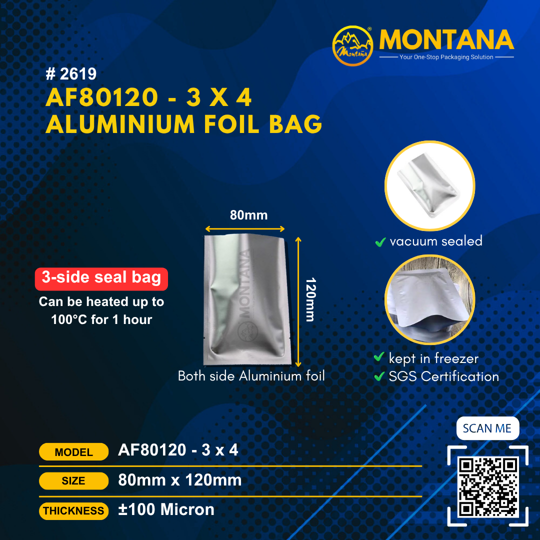 (2619) AF80120 - 3 x 4 ALUMINIUM FOIL BAG