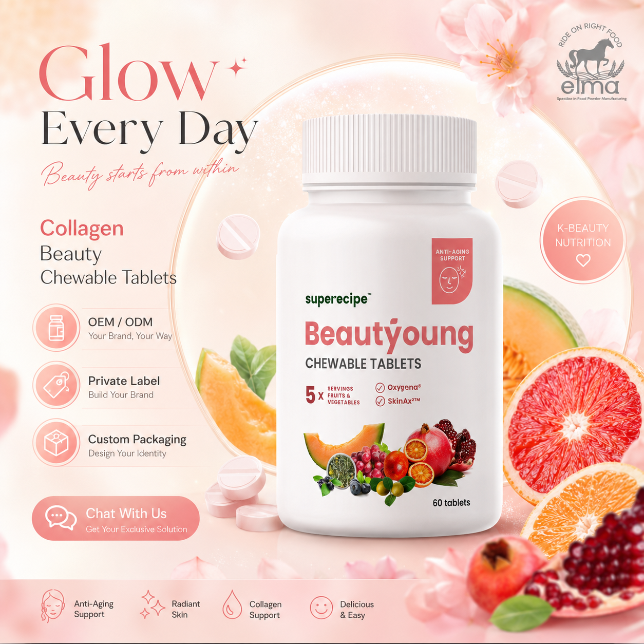 Custom Collagen Whitening Supplement Tablets Contract Manufacturing for Beauty Brands