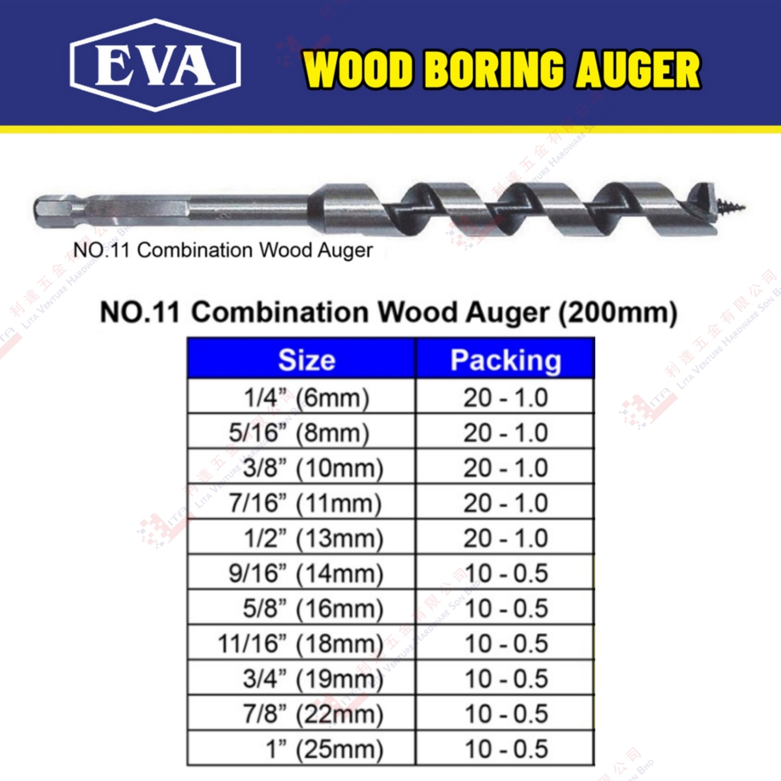 EVA BRAND NO.11 COMBINATION WOOD AUGER (20MM)