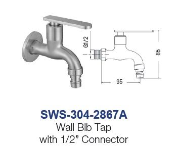 SWS-304-2867A  Wall Bib Tap With Hose Connector - SUS304