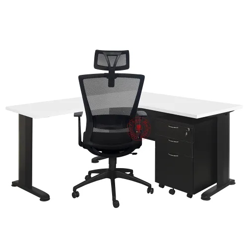 L Shape Writing Table c/w Mobile Pedestal 2D1F | Office L Shape Table | Meja Pejabat L