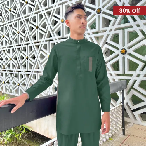 Baju Melayu Kurta Slim Fit Nagoya Sepasang (BKS) Dusty Green