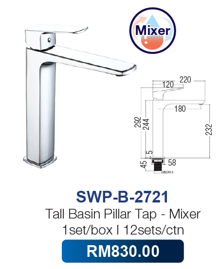 Saniware Tall Basin Pillar Tap Mixer 2721