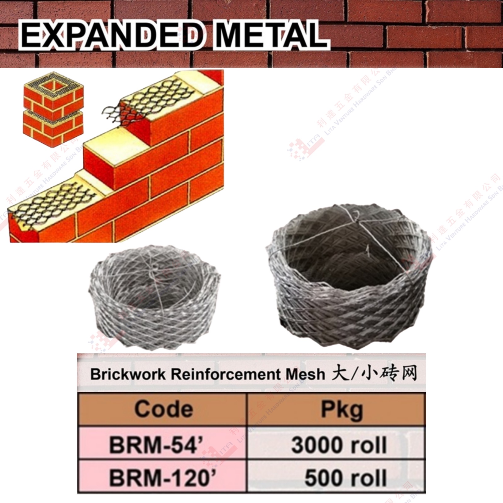 BRICKWORK REINFORCEMENT MESH - BRM54' BRM120'