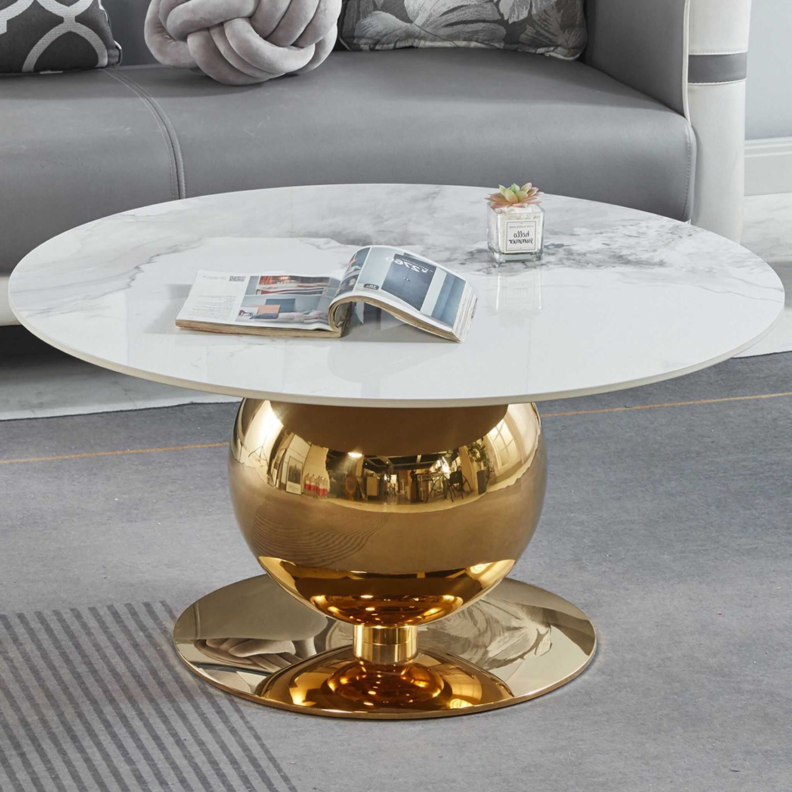 3 ft Orabella White Marble Coffee Table OF2EK437283